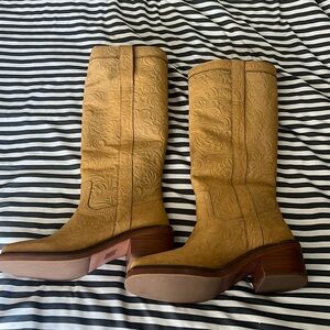 Kate Frye Boot Marigold Floral Block Heel